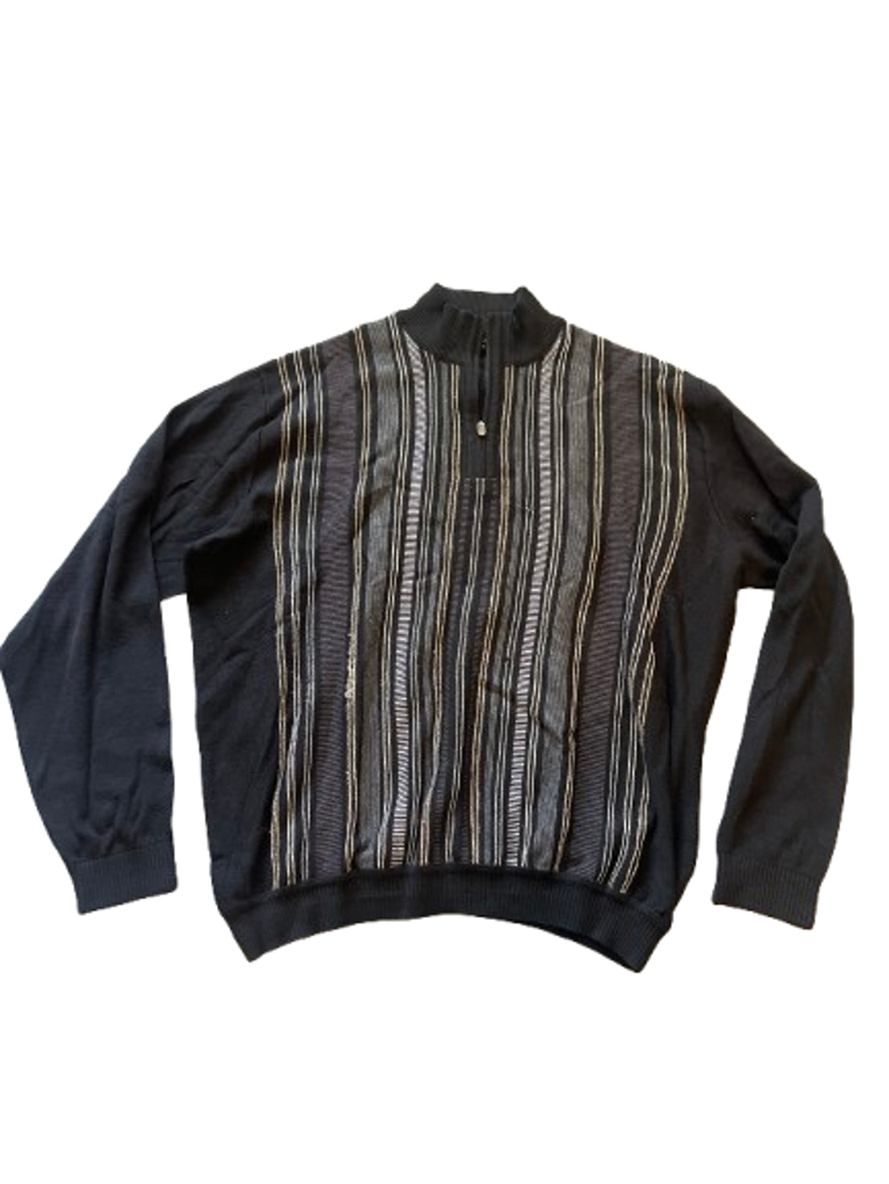 St Croix Shop Mens Black Wool Blend Quarter Zip Vertical Stripe Sweater Size XL